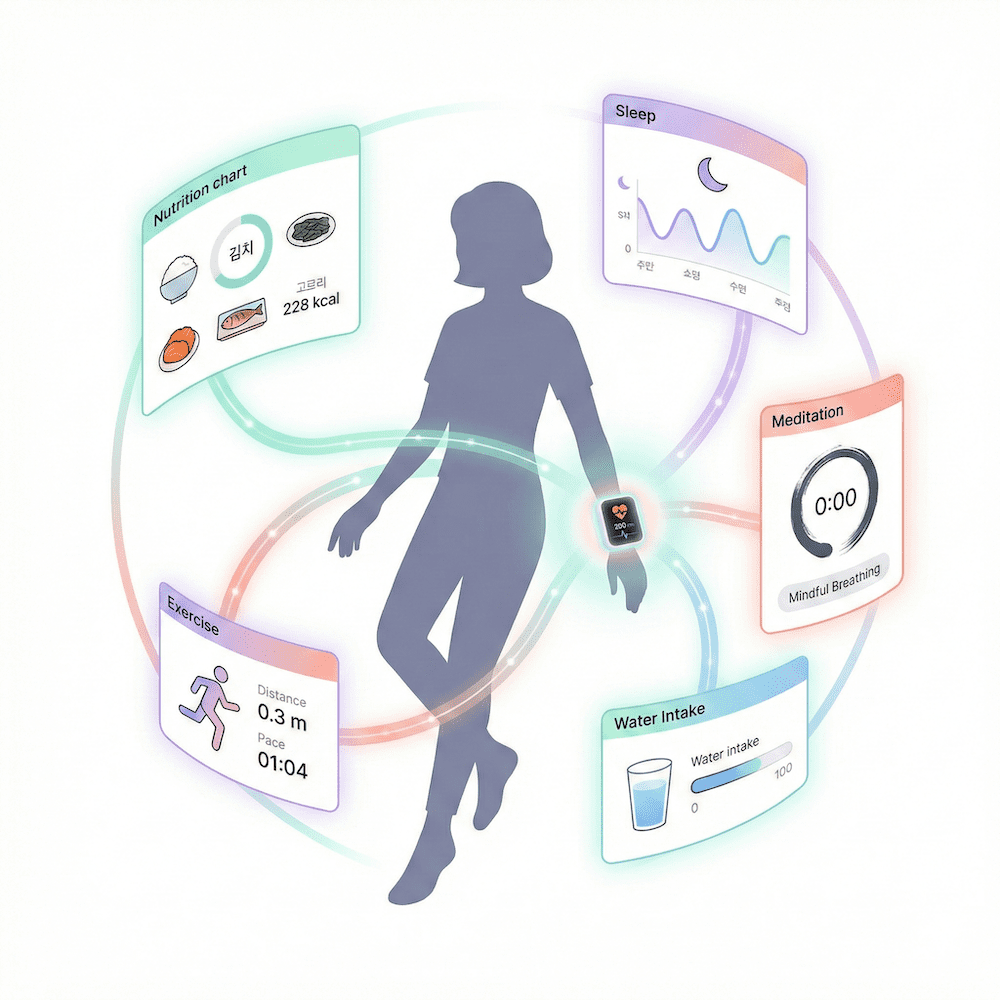 통합 헬스케어 앱 생태계 일러스트