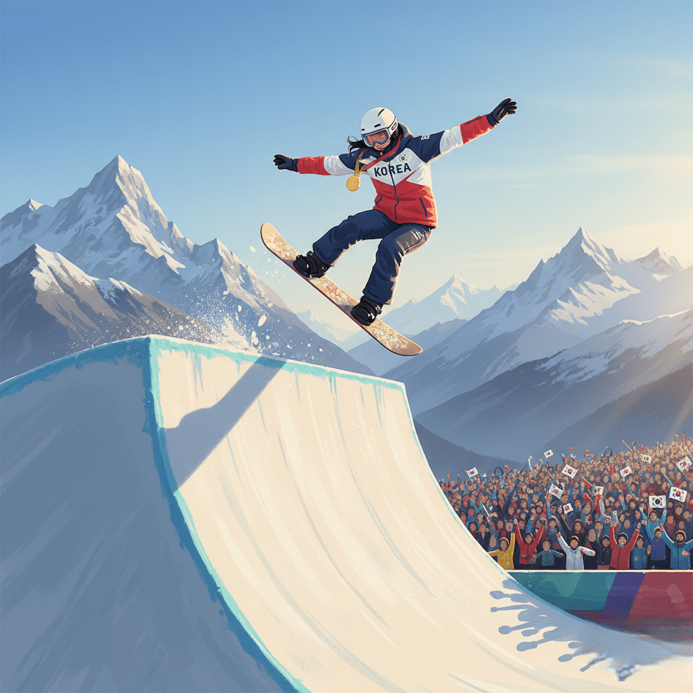 스노보드 하프파이프 금메달 최가온 일러스트