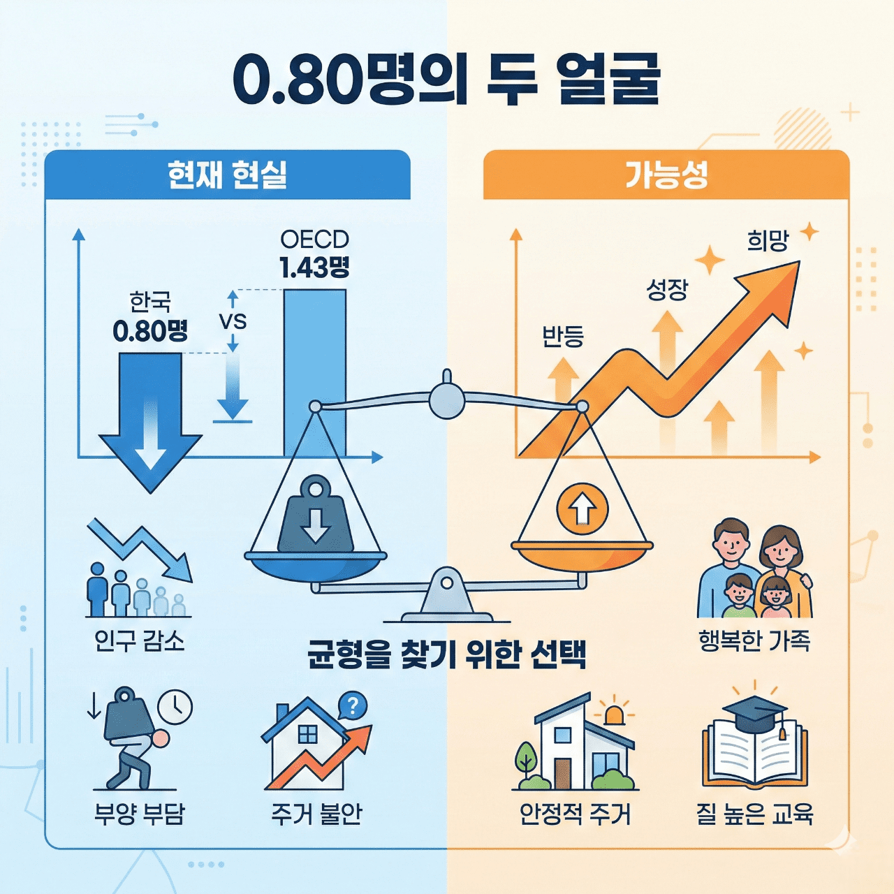 출산율 회복과 구조적 문제 비교 개념도