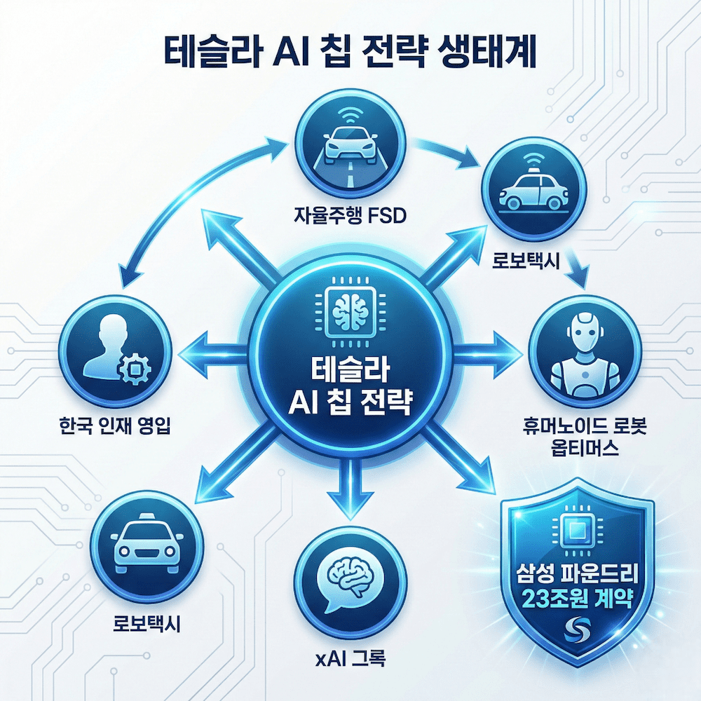 테슬라 AI 칩 전략 생태계 인포그래픽