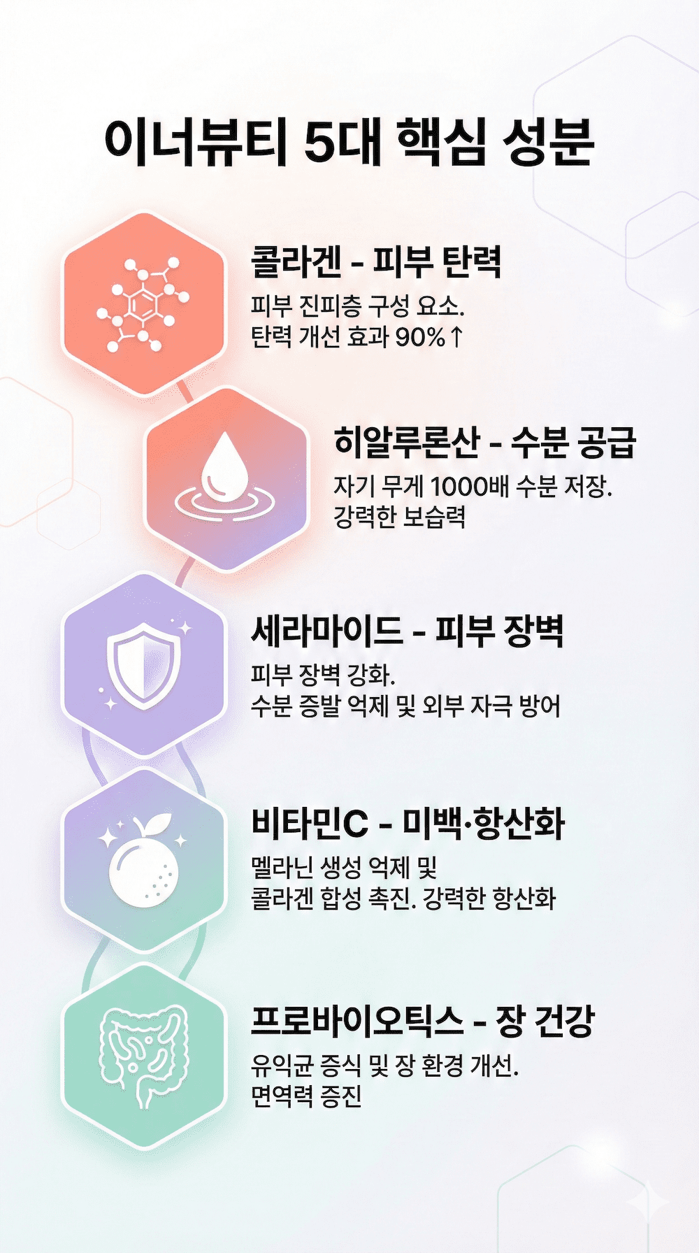 이너뷰티 5대 핵심 성분 인포그래픽