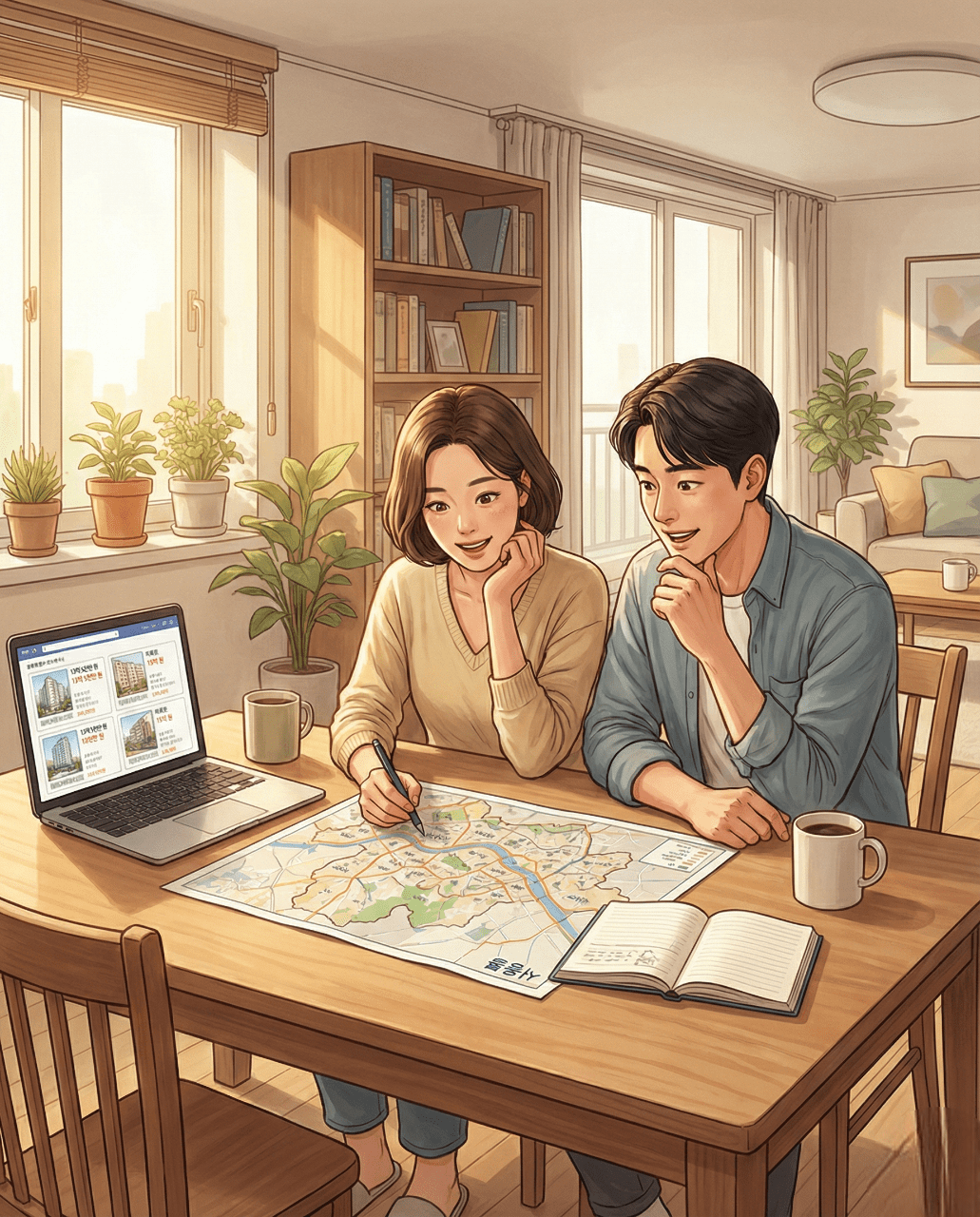 서울 15억 이하 아파트 키맞추기 매물을 알아보는 30대 부부
