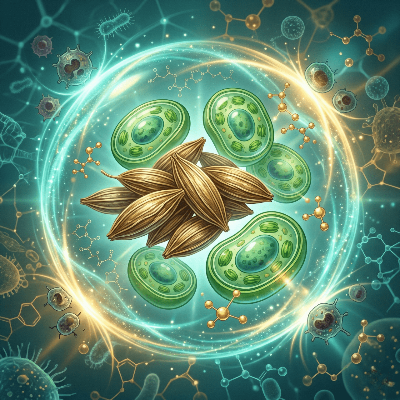 큐민 가루의 항산화·항암 효과 - 세포 보호 컨셉 이미지