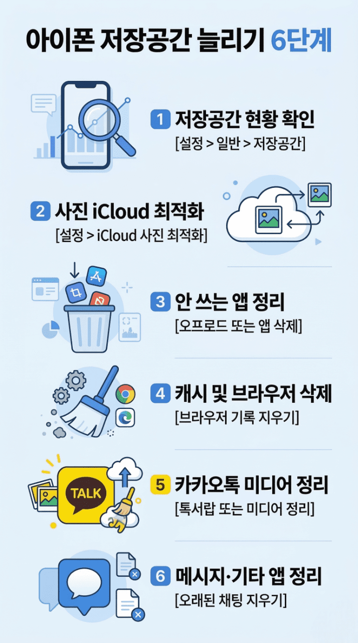 아이폰 저장공간 늘리기 단계별 방법 인포그래픽
