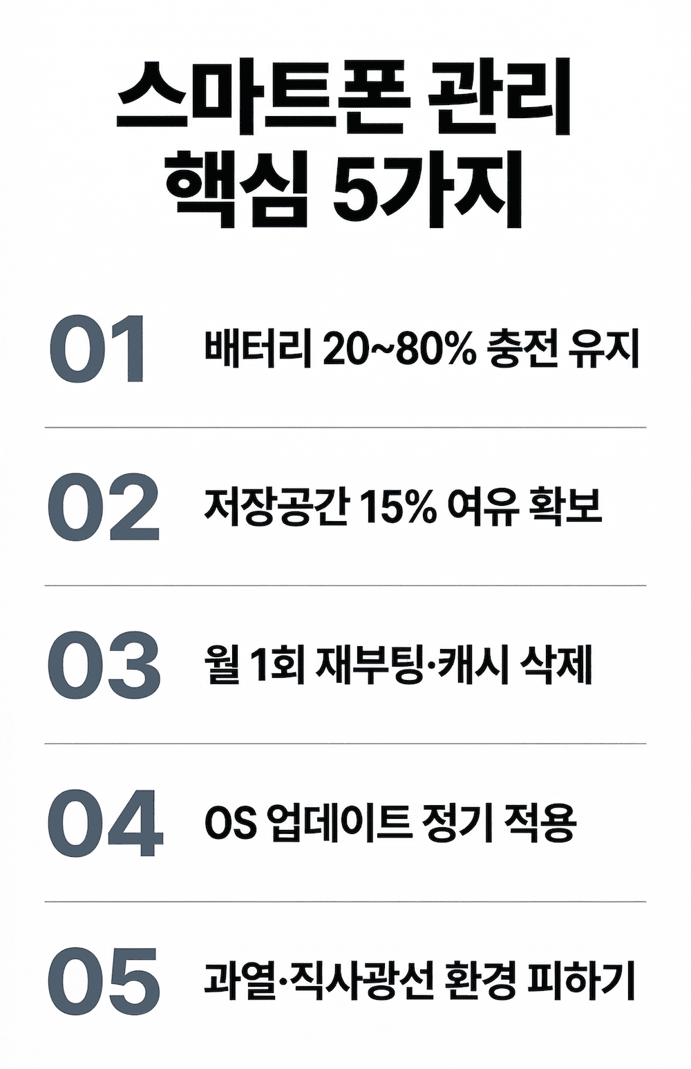 스마트폰 관리 핵심 체크리스트 인포그래픽