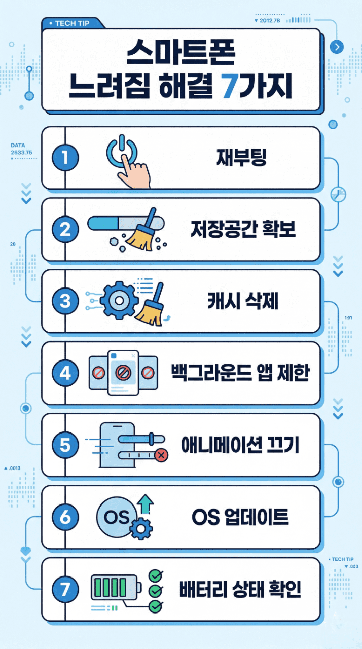 스마트폰 느려짐 해결 방법 7가지 인포그래픽